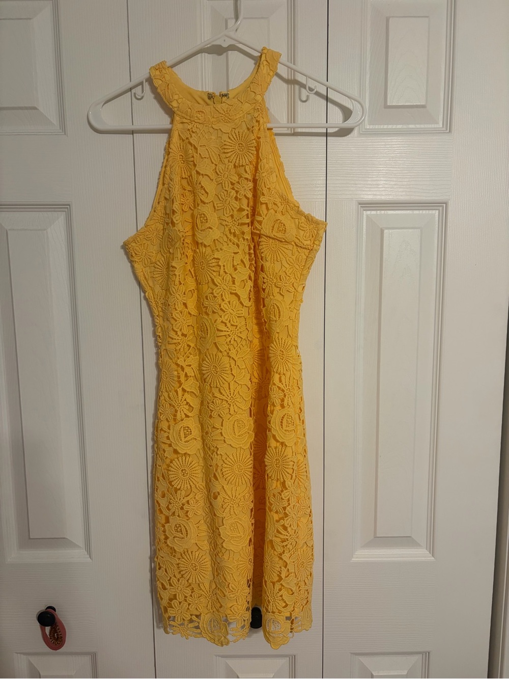 Lulu's Bright Yellow Lace Halter Mini Dress